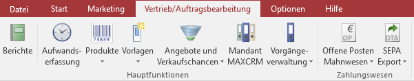 Ribbon-Oberfläche von MAXCRM